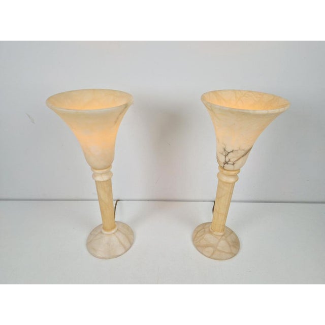 Beige Vintage Alabaster Table Lamps in Marble, 1970s, Set of 2 For Sale - Image 8 of 9