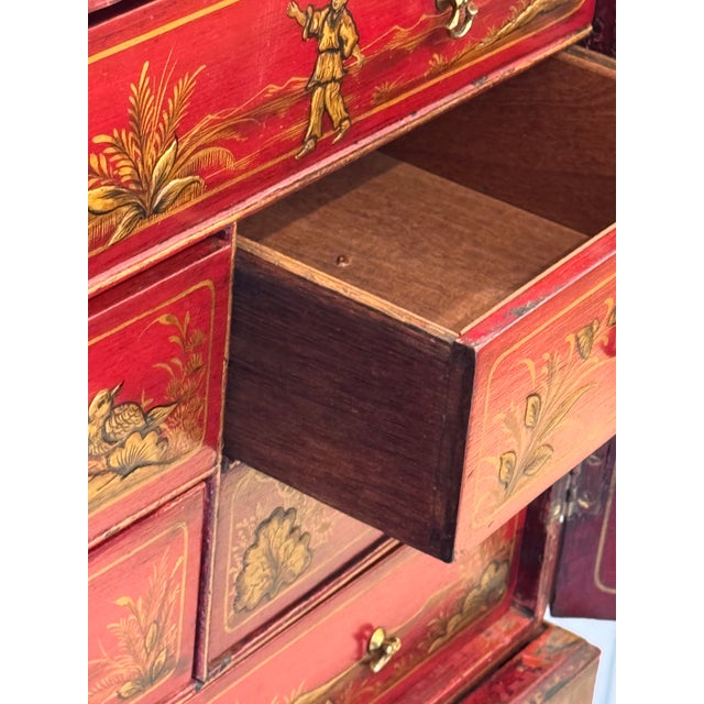 19th Century Red Chinoiserie Painted Cabinet on Stand For Sale - Image 9 of 13