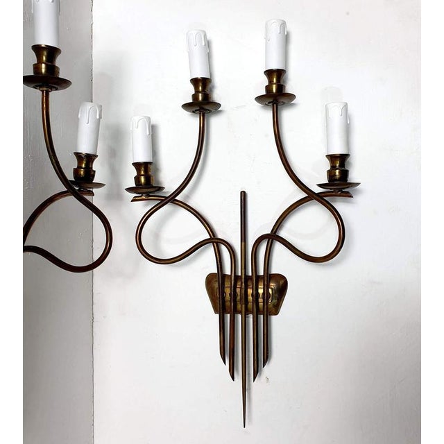 Mid-Century Brass Wall Sconces attributed to Guglielmo Ulrich, Italy, 1940s, Set of 2 For Sale - Image 3 of 9