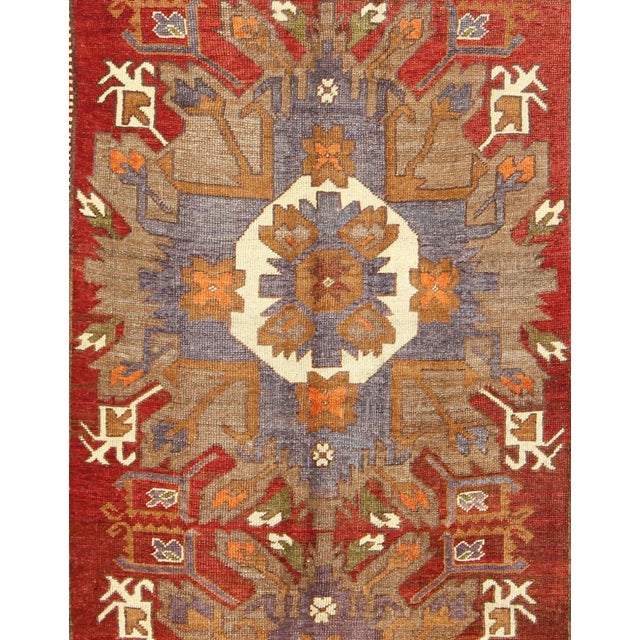Mid 20th Century Large Turkish Vintage Oushak Rug With Medallions in Red, Taupe, Olive and Gray For Sale - Image 4 of 7