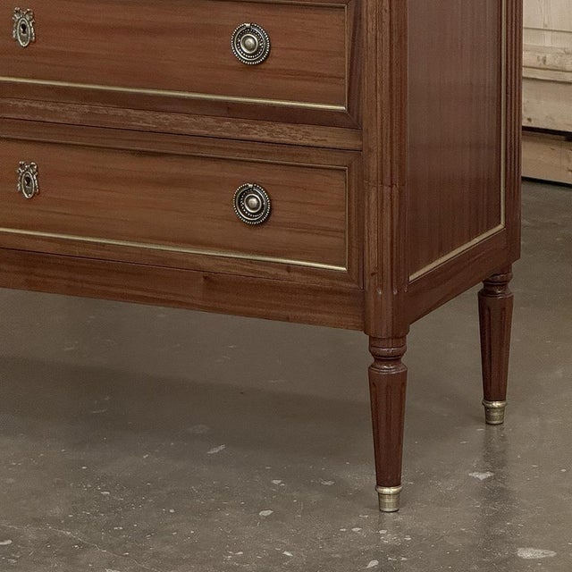 Auburn Antique French Louis XVI Mahogany Commode With Carrara Marble For Sale - Image 8 of 17