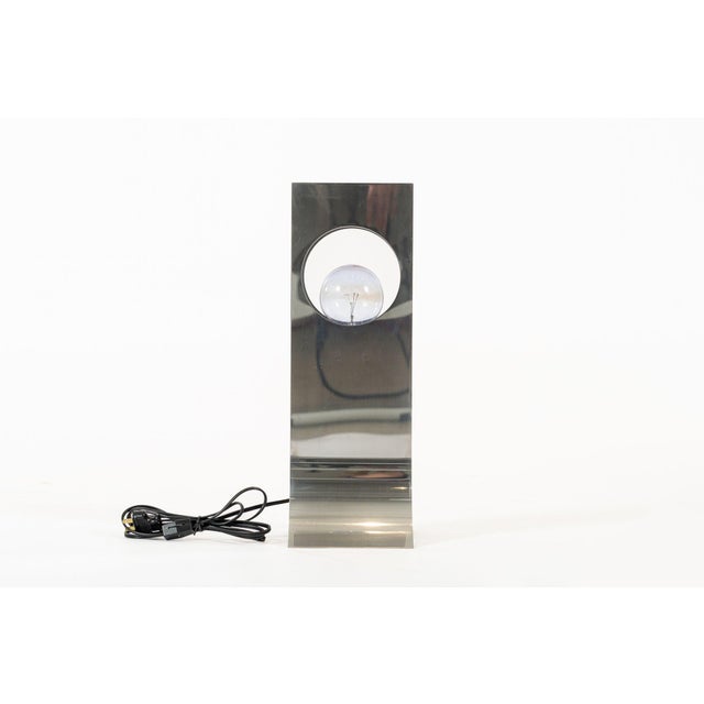 This incredible vintage mid century modern silver table lamp designed by French architect and designer François Monnet and...