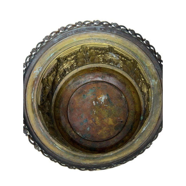 Metal Antique 1800s French Brass Cachepot Planter With Repousse' Work 10" Diameter For Sale - Image 7 of 10