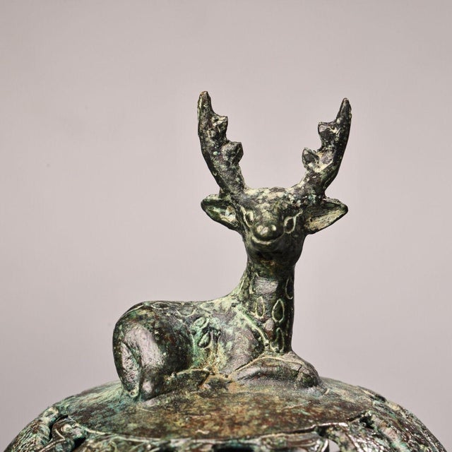 Metal Late 19th Century Bronze Tripod Censer With Deer Finial, 2400g, Archaic Motifs For Sale - Image 7 of 10