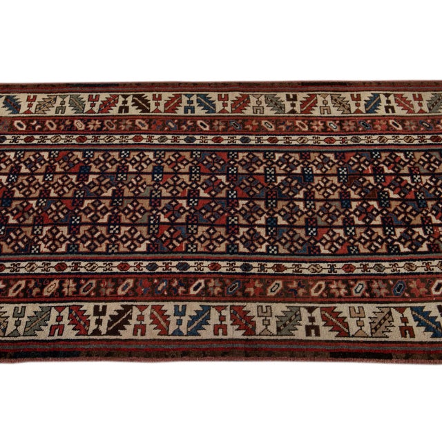Antique Persian Kurdish Handmade Allover Geometric Wool Runner For Sale In New York - Image 6 of 10