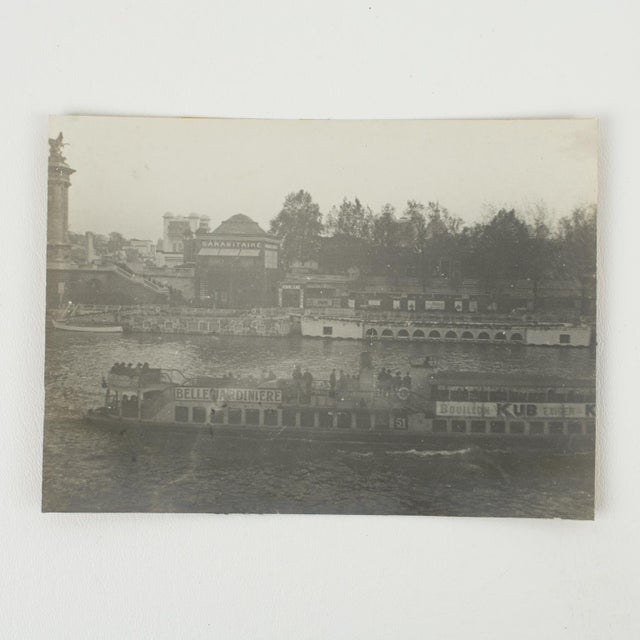 Art Deco Paris, the 1925 Decorative Art Exhibition, View of Barge on the Seine, Black and White Photography For Sale - Image 3 of 5