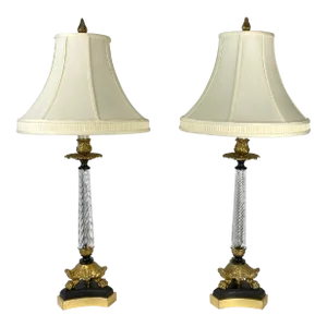 Pair of French Crystal Lamps With Bronze Mounts