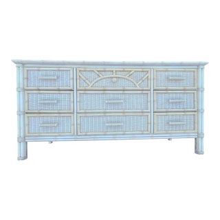 Mid 20th Century Henry Link Faux Bamboo Woven Design Dresser For Sale