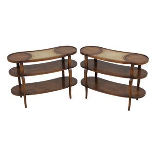 Pair of Baker Three-Tier Leather Top Stands For Sale