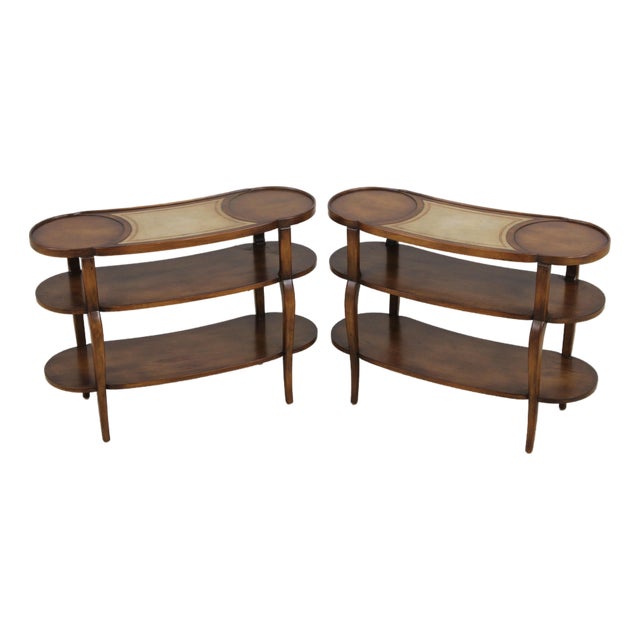 Pair of Baker Three-Tier Leather Top Stands For Sale