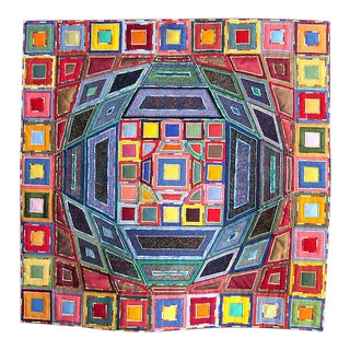 Vintage Postmodern Post Modern 3d Op Art Handmade Tapestry Fiber Wall Art Hanging Victor Vasarley - Italy Handmade Signed For Sale