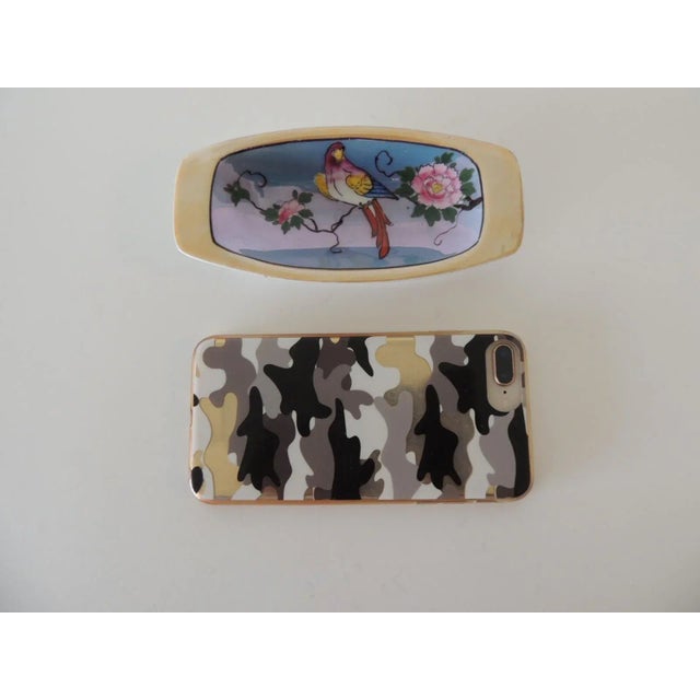 1980s Vintage Asian Lusterware Trinket Dish with Parrot For Sale - Image 5 of 7