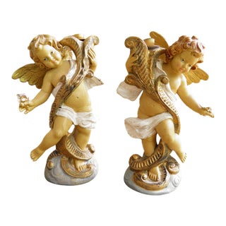 Rare Pair of Vintage Italian Fontinini Rococo Cherub Putti Candle/Taper Holders For Sale