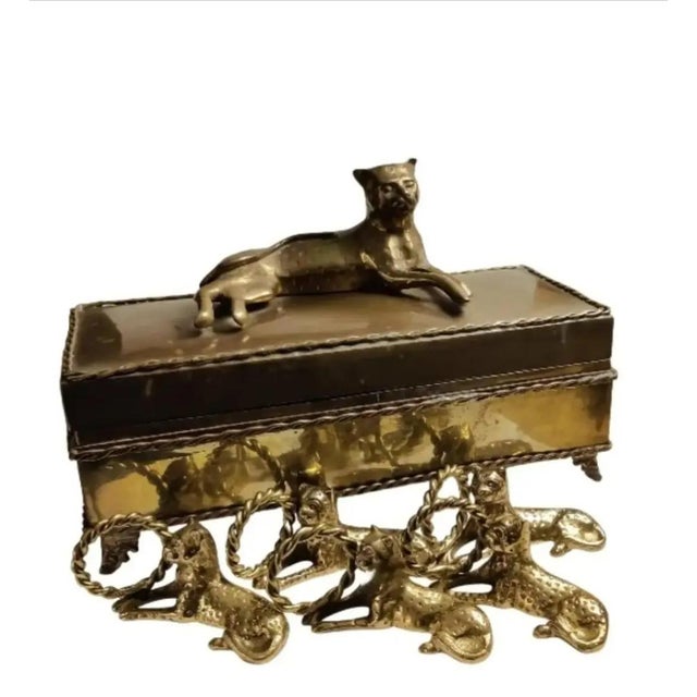 Brass Vintage Ornate Brass Reclining Jaguar Dinner Napkin Holders ~ Set of 12 For Sale - Image 8 of 8