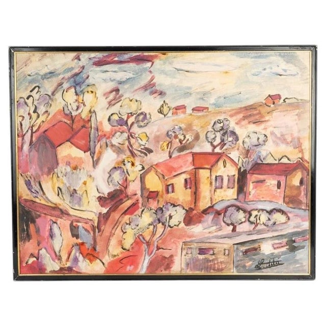 Pierre Ledda, Houses on a Hill, 20th Century, Oil Painting on Cardboard For Sale - Image 8 of 8