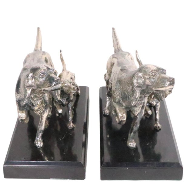 Silver Mid 20th Century Pr. Silvered Metal Dog Bookends by the Philadelphia Mfg. Co. For Sale - Image 8 of 18