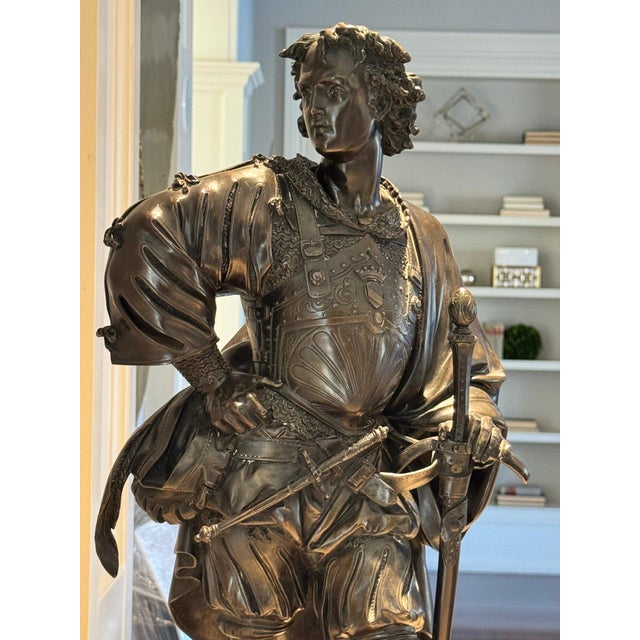 Renaissance Impressive 25” 19th Century French Bronze Sculpture, "The Landsknecht" (Or "Cavalier"), by Albert-Ernest Carrier-Belleuse (1824–1887) For Sale - Image 3 of 14