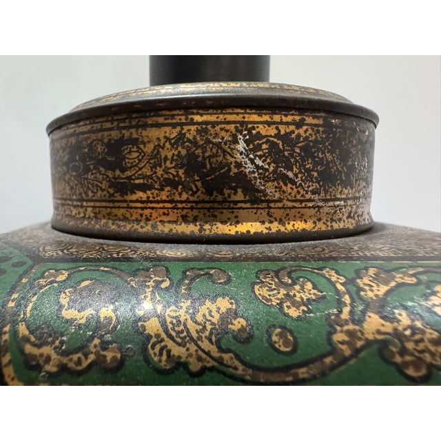 Vintage Tole Tea Tin Table Lamp Nautical Sailing Ships Tole Double Socket For Sale - Image 4 of 13