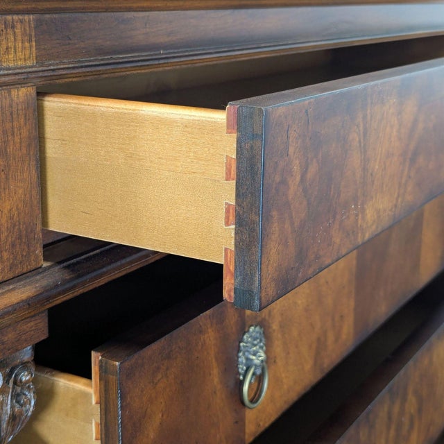 Wood Traditional Burl Wood 7-Drawer Tall Chest With Lion Head Hardware For Sale - Image 7 of 10