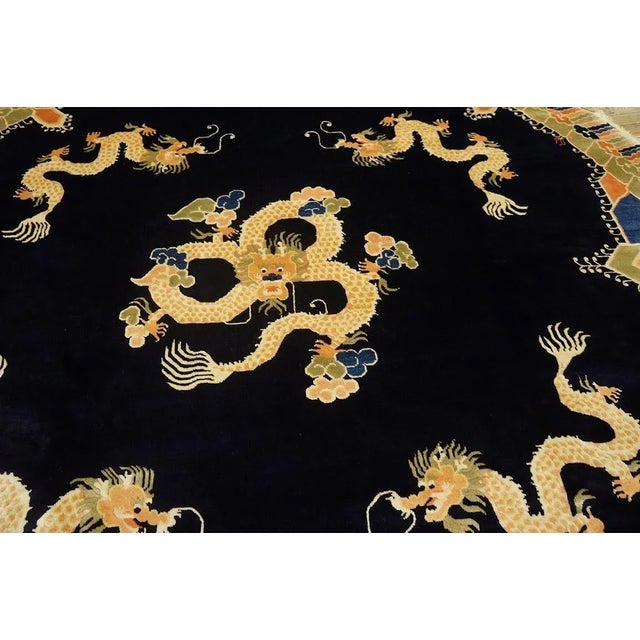 Vintage 1980s Round Chinese Peking Dragon Carpet 8' R For Sale - Image 4 of 8