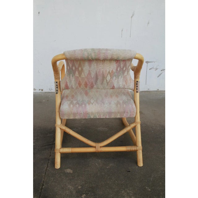Brown Boho Chic Upholstered Bamboo Armchairs For Sale - Image 8 of 11