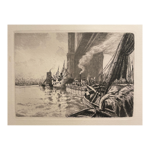 1892 Charles Mielatz Under the Bridge East River New York Etching