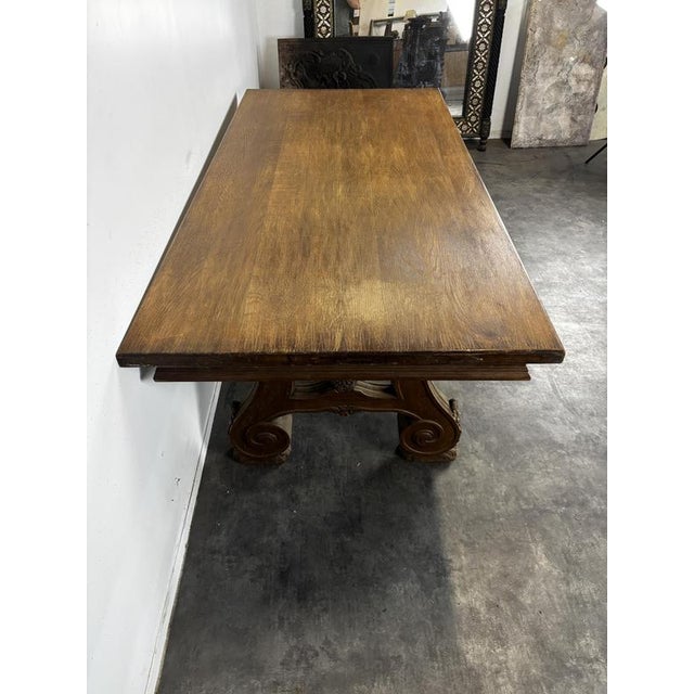 2000 - 2009 Renaissance Style Oak Dining Table with Lyre-Shaped Legs For Sale - Image 5 of 8