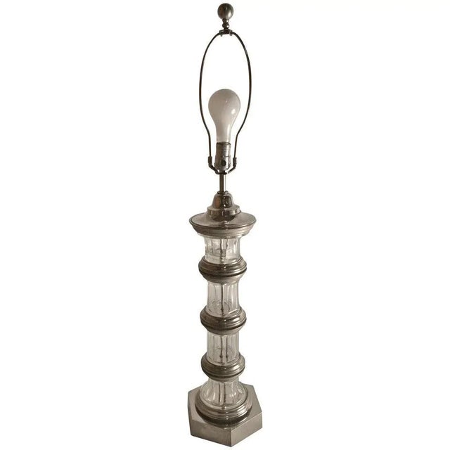 Glass Column Lamp With Silver Details For Sale - Image 11 of 11