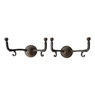 Antique Bronze Double Arm Hall Wall Hooks. Set of Two For Sale