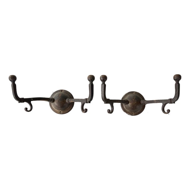 Antique Bronze Double Arm Hall Wall Hooks. Set of Two For Sale