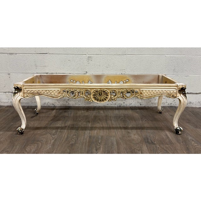 Wood Vintage Italian Rococo Revival Marble Top Coffee Table For Sale - Image 7 of 11