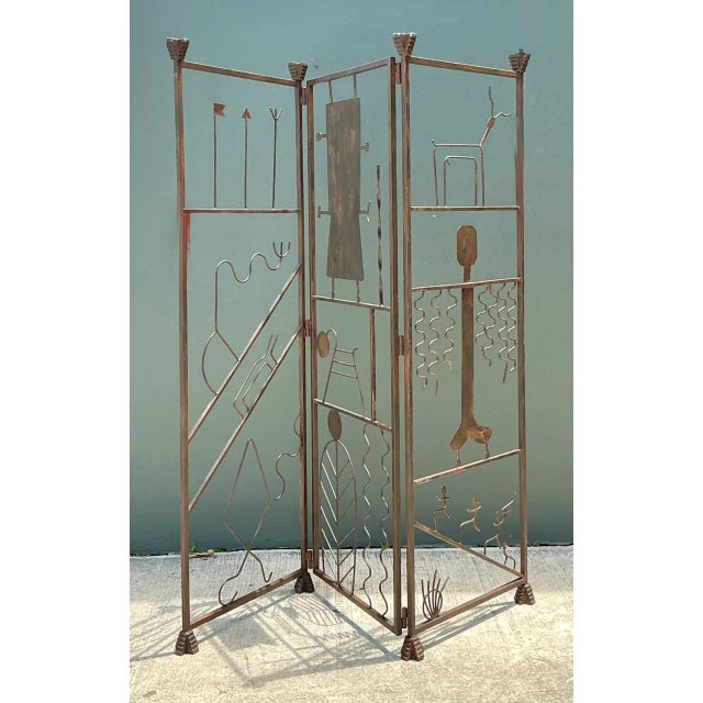 Vintage Iron Abstract Figurative Folding Screen For Sale - Image 4 of 12