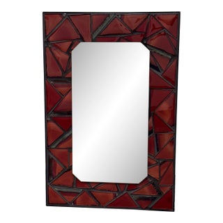 Post Modern Custom Design Metal + Red Ceramic Mirror For Sale