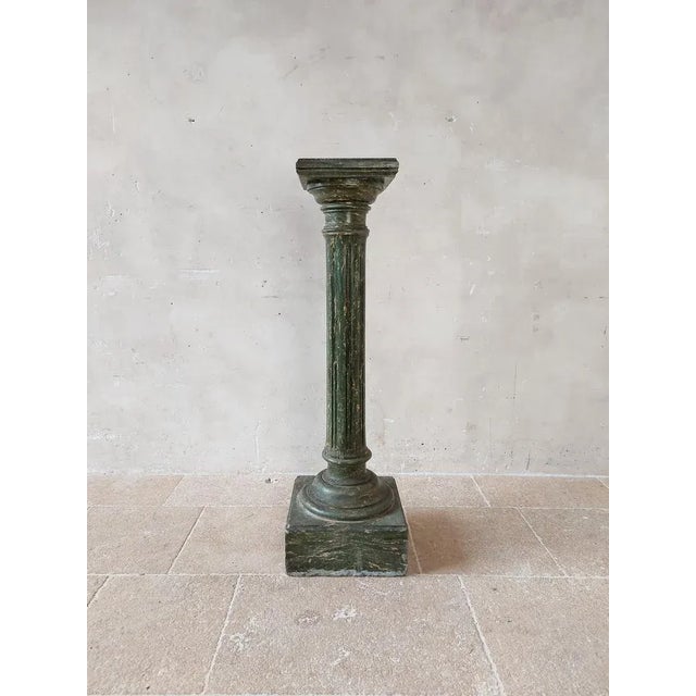 Italian Scaglioga Pedestal in Green Faux Marble For Sale - Image 11 of 12