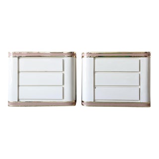 Postmodern Ivory Lacquer Laminate Nightstands With Gold and Pink Trim - a Pair For Sale