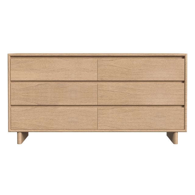 Spritely Home Accent Furniture Halmstad 62 in. W Rectangular Wood Panel 6 Drawer Dresser with Soft Close Drawers, Blonde Oak For Sale - Image 4 of 8