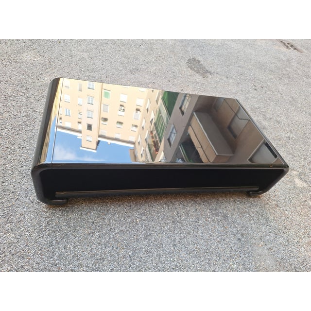 Eter Coffee Table in Black Lacquered Wood with Book Holder by Vincent Van Duyden for Molteni, 2010s, in Flawless...