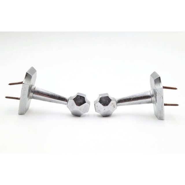 Pair of Mid Century Nickel Plated Brass Towel Bar Brackets For Sale - Image 4 of 5