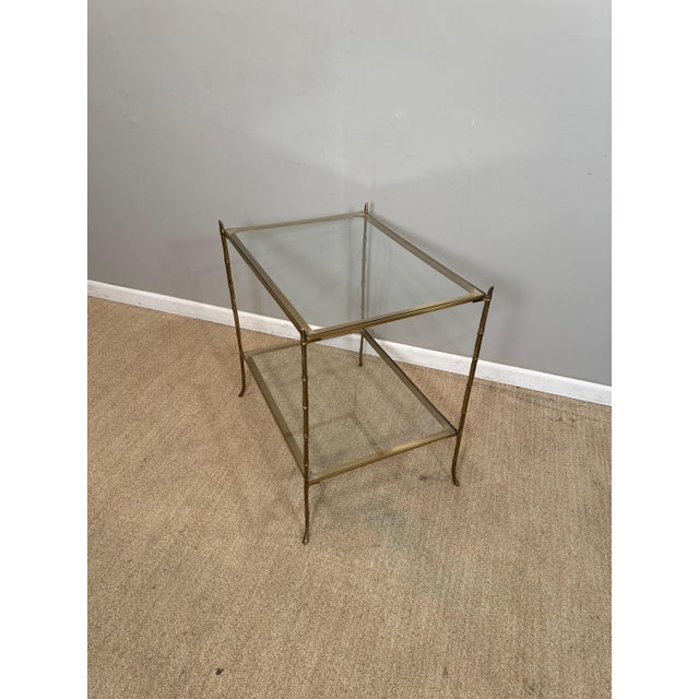 Metal Faux Bamboo Brass & Glass table For Sale - Image 7 of 12