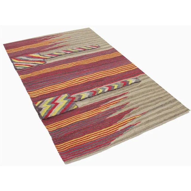 Sand Handwoven Scandinavian Style Kilim Area Rug - 3′10" × 5′9″ For Sale - Image 8 of 9