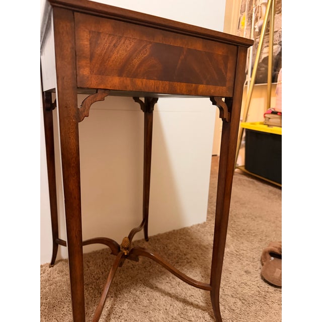 Brass Late 20th Century Maitland-Smith Figured Wood Chairside End Table With Pull-Out Tray For Sale - Image 8 of 12