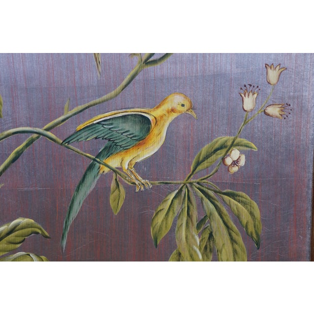 3 Chinoiserie Gold Silver Metallic Tropical Bird Crane Leaf Vine Hanging Panels 63" For Sale - Image 11 of 17