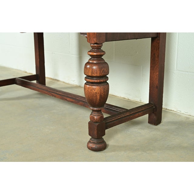 Berkey & Gay Style Antique English Jacobean Carved Oak Bar Cabinet, Circa 1920s For Sale - Image 12 of 16