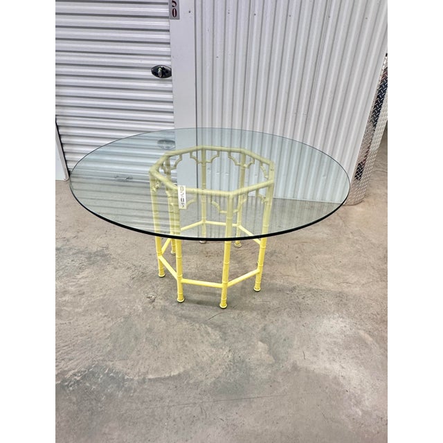 Chinoiserie Vintage Kessler Industries Hollywood Regency Yellow Faux Bamboo Dining Table For Sale - Image 3 of 11