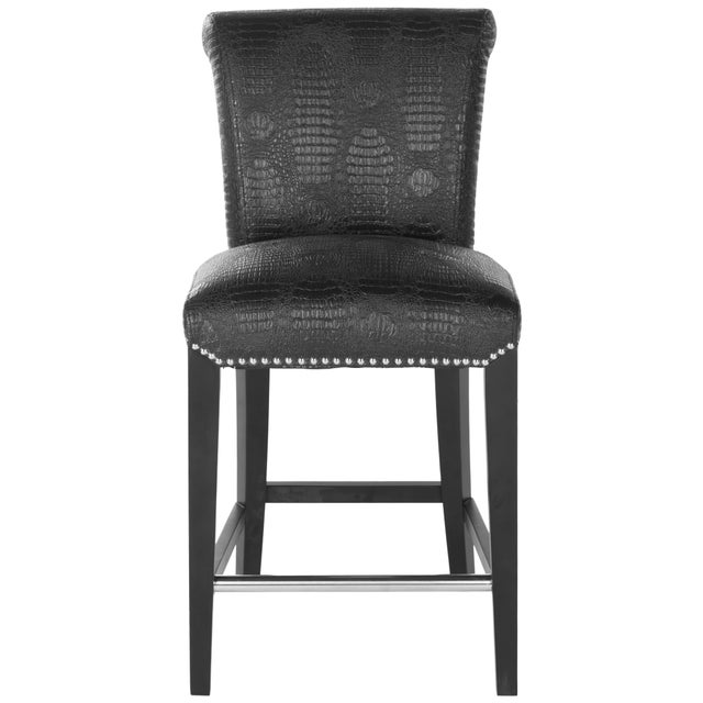 Studded Counter Stool, Black Crocodile & Black For Sale In Philadelphia - Image 6 of 6