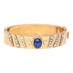 14K Rose Gold Backrach Signed Sapphire and Diamond Bangle Bracelet