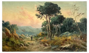P. Roubin, Promenade sur un sentier de campagne au crépuscule, Oil on Canvas