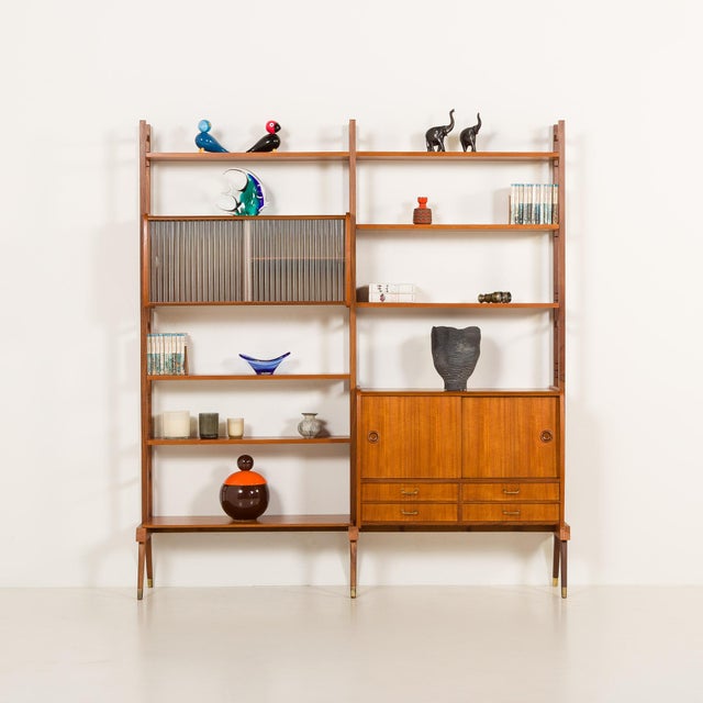 Mid-Century Modern Scandinavian Free-Standing Teak Wall Unit, Norway, 1960s For Sale - Image 3 of 18