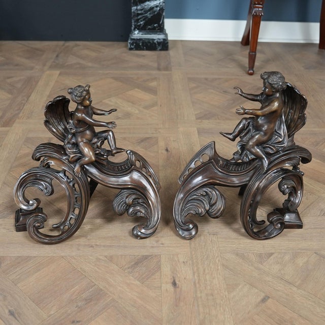 Pair Bronze and Iron, Fireplace Decorations For Sale - Image 6 of 7