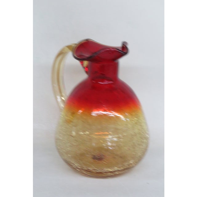 Mid Century Crackle Glass Amberina Small Pitcher Vase For Sale - Image 10 of 12